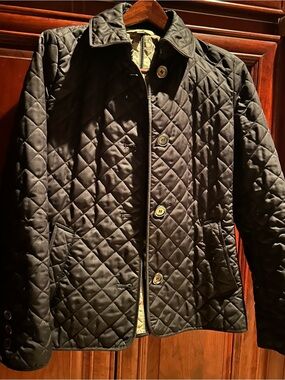 BURBERRY BRIT Quilted Black Jacket Coat Blazer Nova Check Lined Size M